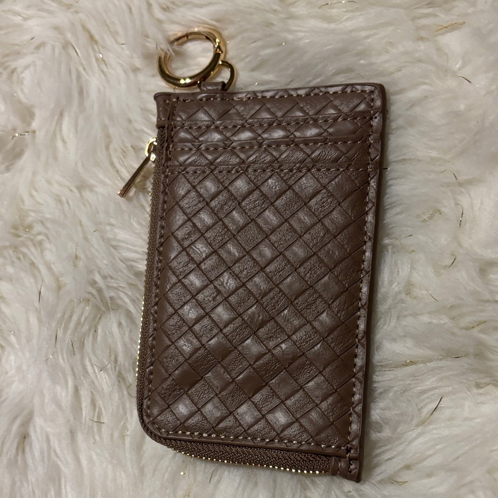 Quilted Brown Card Holder with Key Ring & Zipper Coin Purse